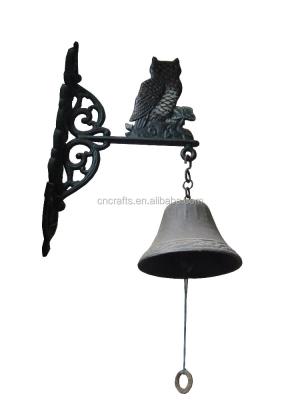 China Europe Cast Iron Hanging Owl Bell Decorative Dinner Door Bell Low Garden Porch Patio Yard for sale