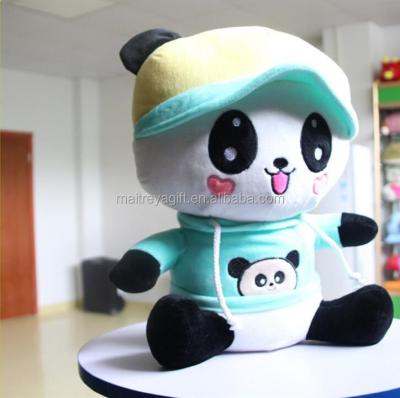 China Best Eco - Friendly OEM Custom Plush Toy 13inches Sitting Cute Stuffed Panda With Clothes for sale