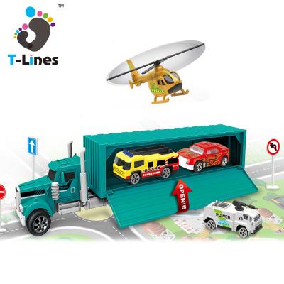 China Chenghai Eco-friendly Material 1:65 Toy DIY Mini Kids Diecast Toy Vehicles Die Cast Model Car Alloy Container Truck With Storage Card for sale