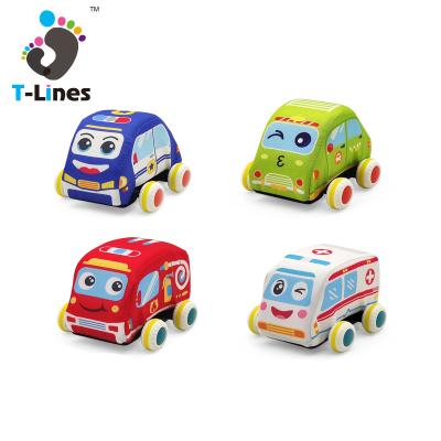 China Fuuny DIY New Design Car Cloth Pull Back Educational Sliding Removable Mini Cartoon Soft Cars For Kids for sale