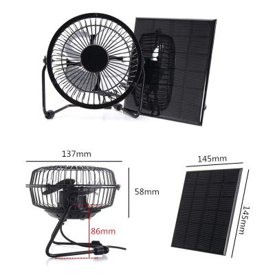 China BUHESHUI Home 4 Inch Ventilation Fan USB 3W 6V Solar Panel Iron Cooling Fan For Home Ministry Traveling Fishing for sale