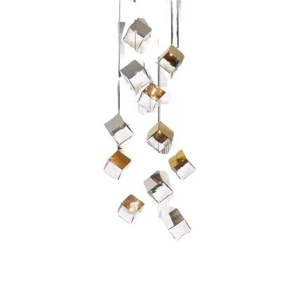 China Modern Hanging Lamp LED Stainless Steel Cluster Chandelier New In Modern Cube Glass Pendant Lighting Project Lamp For Hotel Stairs for sale