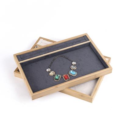 China Handmade Luxury Wood Jewelry Display Tray Velvet Tray Storage Box Jewelry Packaging Tray Earrings Jewelry Packaging Tray for sale