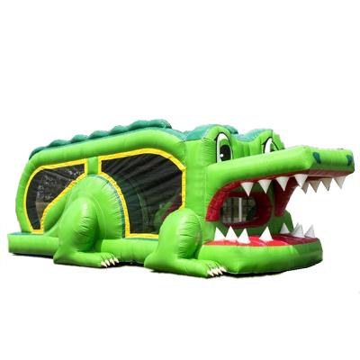 China Outdoor Jumping Sport Customized Kids PVC Inflatable Crocodile Obstacle Course Jumping Castle For Commerical for sale