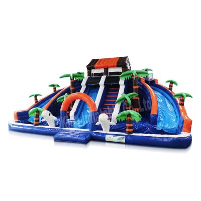 China Door Play New Design Jungle Tree Inflatable Water Slide With Pool for sale