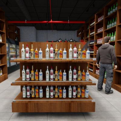 China GXM Design Eco-friendly Exclusive Retail Showcase Customized Wooden Wine Bottle Shelving Storage Wine Shop Furniture Wine Racks Stand for sale