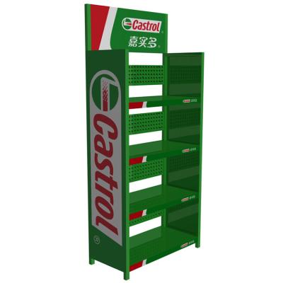 China Wholesale Customized 4 Layer Lube Oil Display Shelving System Motor Oil Metal Stacking Rack Display Rack for sale