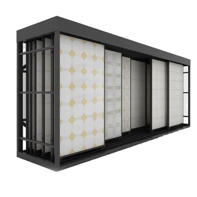 China High Quality Ceramic Marble Tiles Showroom Single Face Showcase Display Racks Metal Customized Stone Sliding Rack Ceramic Display Stand for sale