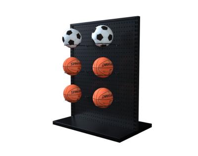 China Customized Double Sided High Quality Floor Standing Metal Bowling Ball Display Stand Basketball Volleyball Display Stand Ball Rack For Store for sale