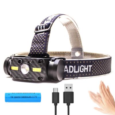 China 10 Modes Portable Multifunctional USB Rechargeable Torch Head Light With LED Headband Sensor Super Bright Waterproof Headlamp for sale