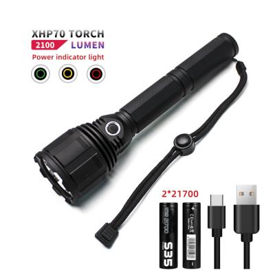 China Super Bright Emergency 2100Lumen 8000mAh Large Rechargeable Battery LED Torch Light Waterproof XHP70 Flashlight for sale