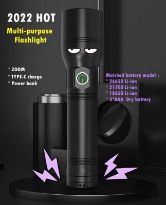 China Eco-friendly Powerful Type-C XHP50 LED Torch 1300lumens Rechargeable Telescopic Flashlight High Power Flashlight LED Flashlight for sale