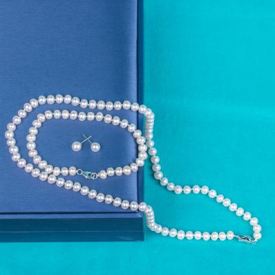 China 925 Silver Clasp Cute Real 6-7 Mm Button AAA Pearl Women's White Natural Jewelry Necklace Set for sale