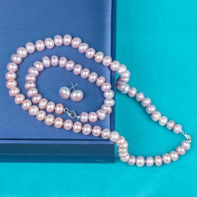 China 925 Silver Clasp Cute Real 10-11 Mm Pearl Button AAA Women's Natural Purple Natural Jewelry Necklace Set for sale