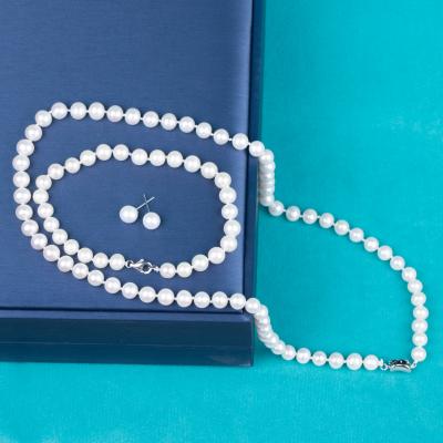 China White Natural 925 Silver Clasp Cute Real 7-8mm Round AAAA Pearl Women's Jewelry Necklace Set for sale