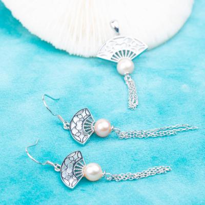 China S120053 DIY 7-8mm TRENDY Natural Freshwater Pearl Jewelry Set Engagement Jewelry 925 Sterling Silver Necklace For Women for sale