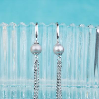 China E010565 S925 Fashionable DIY 7-8mm Pearl Earring 925 Sterling Silver Natural Freshwater Pearl Earring Hook For Women for sale