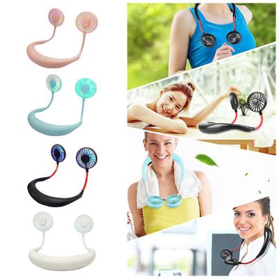 China 2020 New Design JMK.Smart Technology OEM ODM LED 2 Hanging Neck Fan Mini Sports Aroma Portable Head Fan Neck Cooler Twin Head for sale