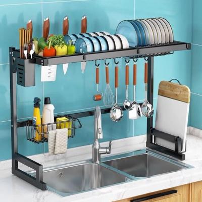 China Sustainable Kitchen Sink Organizer Drying Rack Black Drying Rack Above Sink Shelf for sale