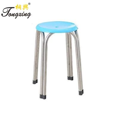 China Modern Plastic Canteen Quadruped Thick Round Stainless Steel Chair Plastic Canteen Chair for sale