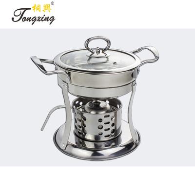 China Cooking Popular Small Chinese Restaurant Cooking Stainless Steel Mini Hot Pot With Alcohol Heater for sale