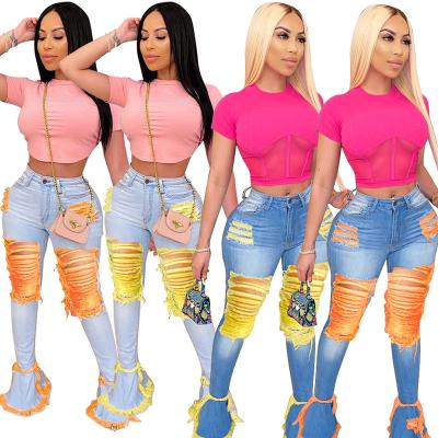 China Wholesale Fashion Breathable Ladies Plus Size Elastic Casual Women's Sexy Ripped Jeans Skinny Denim Pants for sale