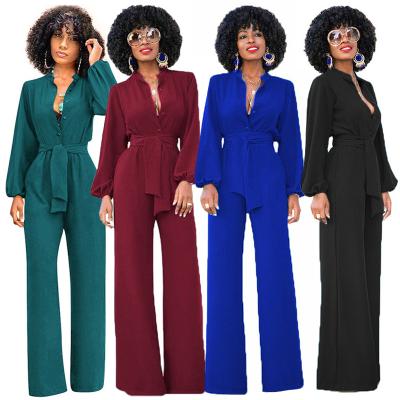 China Wholesale Solid Color QUICK DRY Slim Office Autumn Long Sleeve Wide Leg Winter Formal Overalls For Women for sale