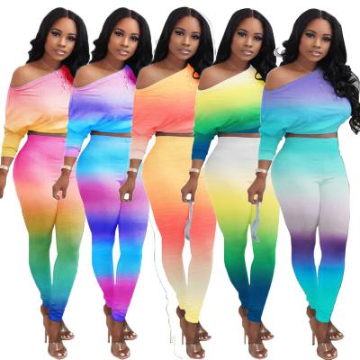 China Wholesale Breathable Ladies Summer 2 Piece Set Clothing Long Sleeve Gradient Sexy Skinny Two Piece Sets For Women for sale