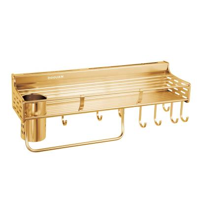 China Champagne Color Sustainable Luxury Kitchen Tool Rack With Towel Rack And Hooks for sale