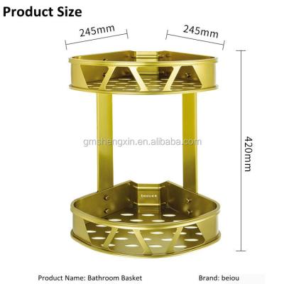 China Sustainable Silver Double Tier Shampoo Rack Aluminum Alloy Triangle Shelf Bathroom Corner Storage Rack for sale