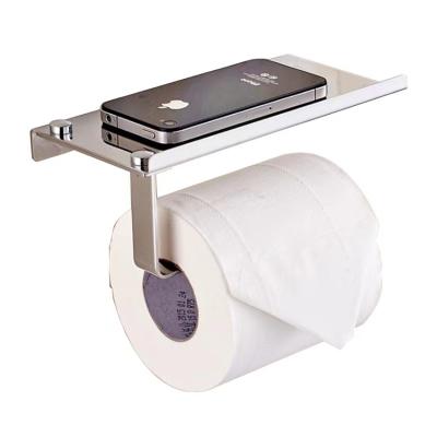 China Waterproof Wall Mount Toilet Paper Holder Stainless Steel Bathroom Tissue Holder With Mobile Phone Storage Shelf for sale