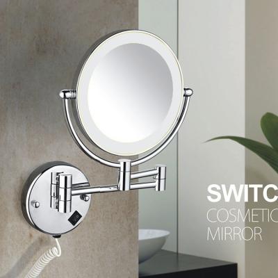 China High Quality Best Price 2-Face Magnifying Brass Wall Mounted Punch Or Adhesive Led Makeup Mirror For Bathroom Bedroom Toilet for sale