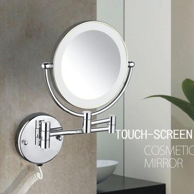 China High Quality Best Price 2-Face Magnifying Brass Wall Mounted Punch Or Adhesive Led Makeup Mirror For Bathroom Bedroom Toilet for sale