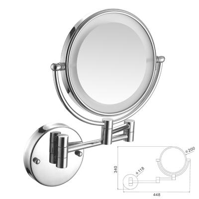 China High Quality Magnifying Brass Wall Mounted Foldable Led Makeup Mirror For Bathroom for sale