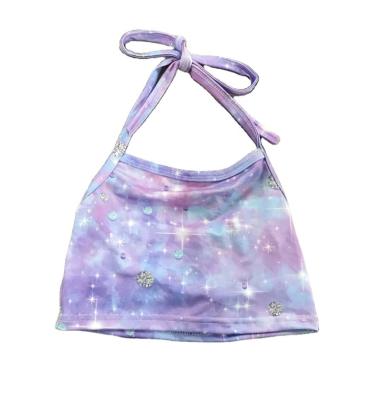 China The end of summer milk silk RTS lovely girls suspender wear boutique purple dream print top wholesale children for sale