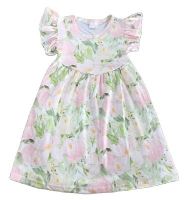 China Anti-wrinkle summer hot sales floral dress for girl kids flight sleeve dress little girl's boutique clothing girl's formal dress for sale