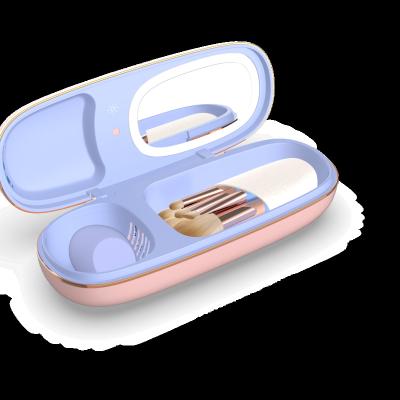 China Fashion Portable Small Makeup Case With Brush Sponge LED Mirror Have Drying And Disinfection Function for sale