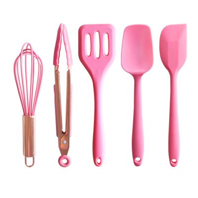 China Kid Viable Cook and Bake Silicone Baking Kitchen Utensil Set 5Pcs Kitchenware for Kids Silicone Spatula Set for sale