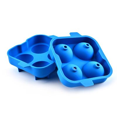 China Viable Wholesale Silicone 4 Balls Round Ice Cube Mold / Ice Ball Maker Ice Cube Sphere Shaped Tray for sale