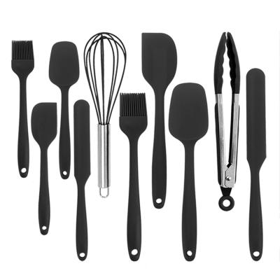 China 10pcs Viable Black Non-Stick Heat Resistant Spatulas Turner for Cooking Cooking Tools Silicone Spatula Baking Mixing Set for sale