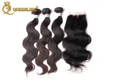 China Natural Black Three Part Human Hair Lace Closure With Hair Weaves for sale