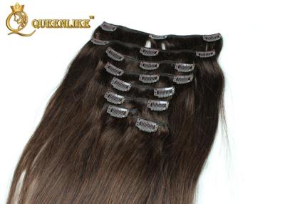 China Clip recto sedoso de las extensiones del pelo de Remy Brown oscuro en cabello humano en venta