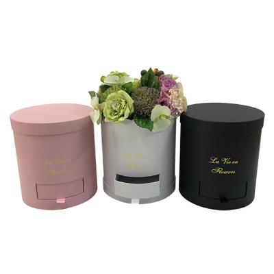 China Recyclable Luxury Custom Bouquet Gift Round Cap Flower Gift Box With Drawer for sale