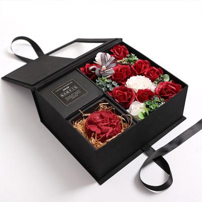 China Handmade Logo Printed Custom Paper Valentines Day Gift Soap Flower Bouquet Packaging Box for sale