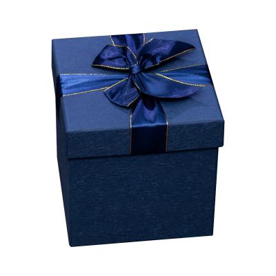 China Recyclable Custom Blue Bow Gift Box With Silver Gift Boxes Personalized Recyclable Cardboard Wholesale New Style HXD-A202050 Eco - Friendly for sale