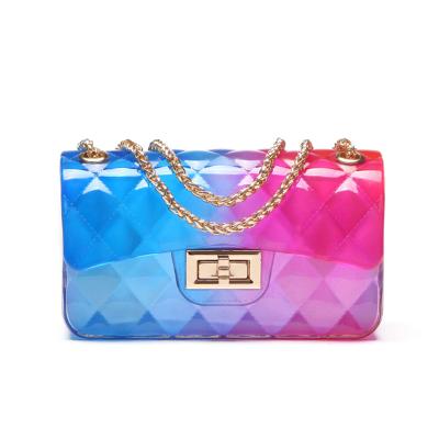 China Transparent Jelly Handbags PVC Design Candy Fashion Colorful Jelly Women Large Purse For Lady Hand Bags Chain Shoulder Bags for sale