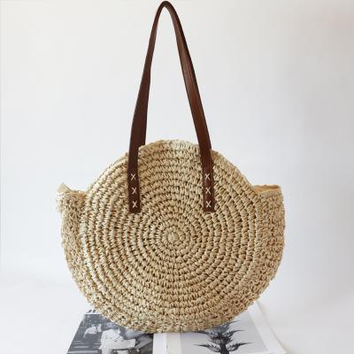 China Straw Bohemian Round Straw Woven Bag One Shoulder Vacation Beach Bag Woven Handbag for sale