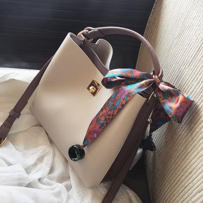 China Large Capacity Female Bag Scarf Collision Color Tote Shoulder Bag Slung PU Silk Handbag Purses For Women for sale