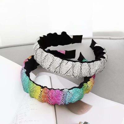 China WoYing new style European and American colorful rhinestone headband wide side bends hair band for woman hair circle accessories for sale