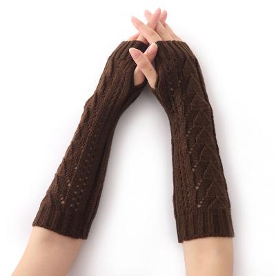 China Simple Winter Warm Fingerless Knitted Gloves For Women Gloves Stretch Arm Crochet Half Finger Knitting Mitten for sale